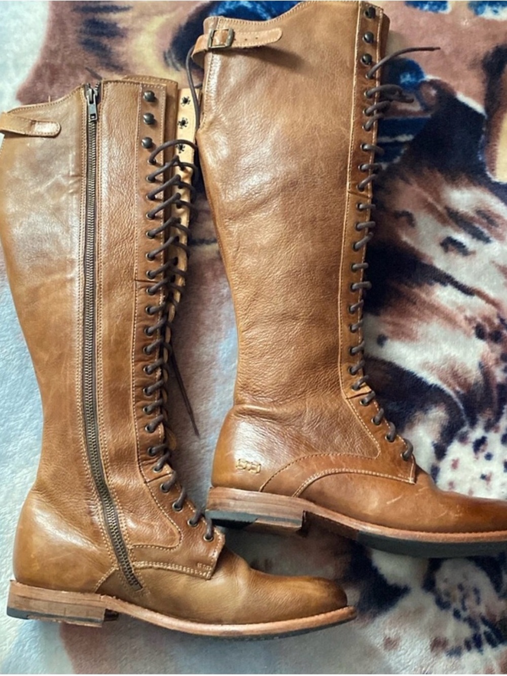 Bed Stu Tall Lace-Up Leather Boots in Cognac Brown